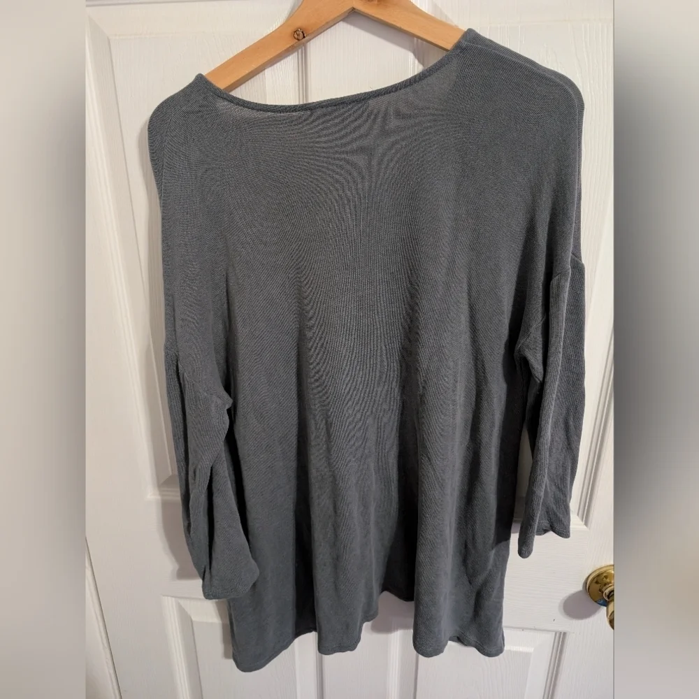J. Jill Womens Top Gray 3/4 Sleeve Sunwashed Shirt Pullover Size Small PureJill
